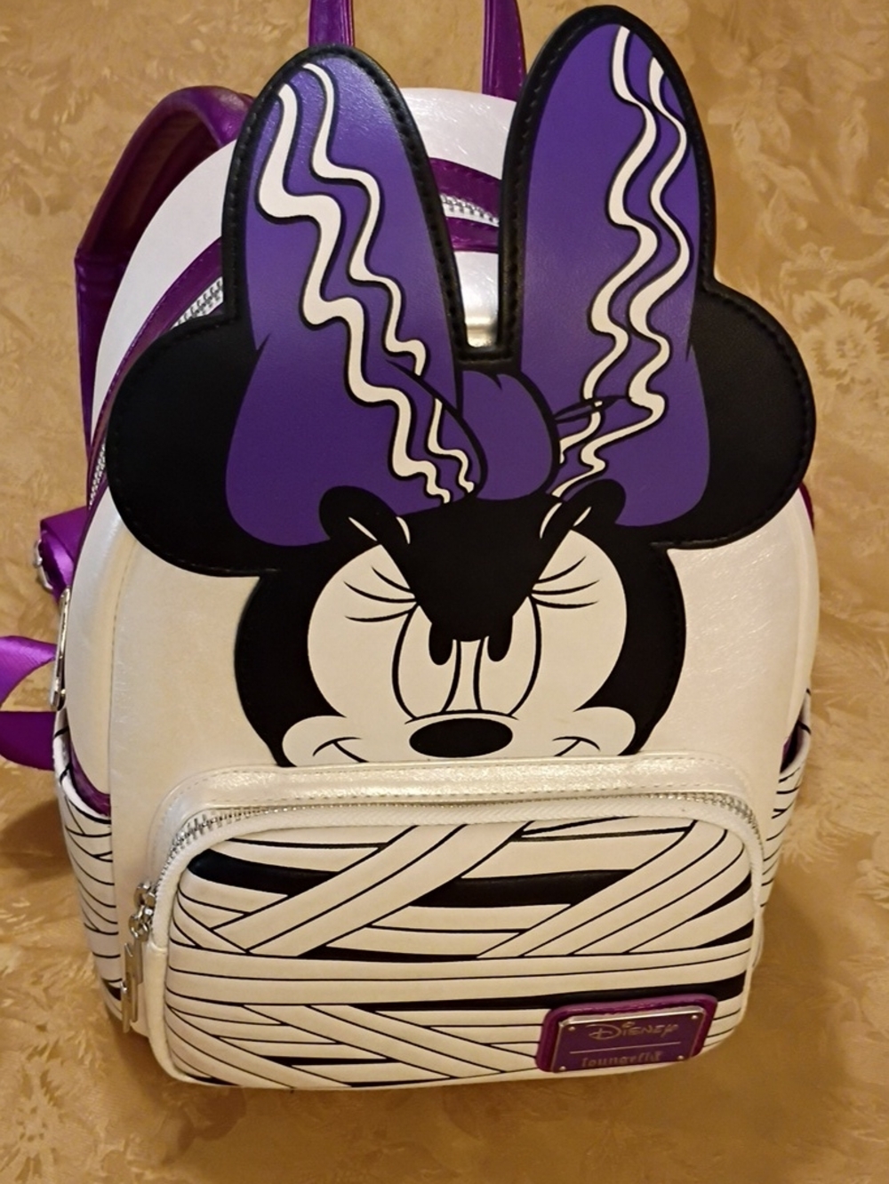 Disney Loungefly Purple Bow Face Design Minnie MUMMY Backpack